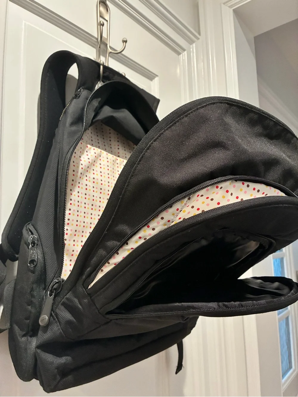 Vintage Y2K Dakine Black & Gold Embroidered Backpack | Polka Dot Lining